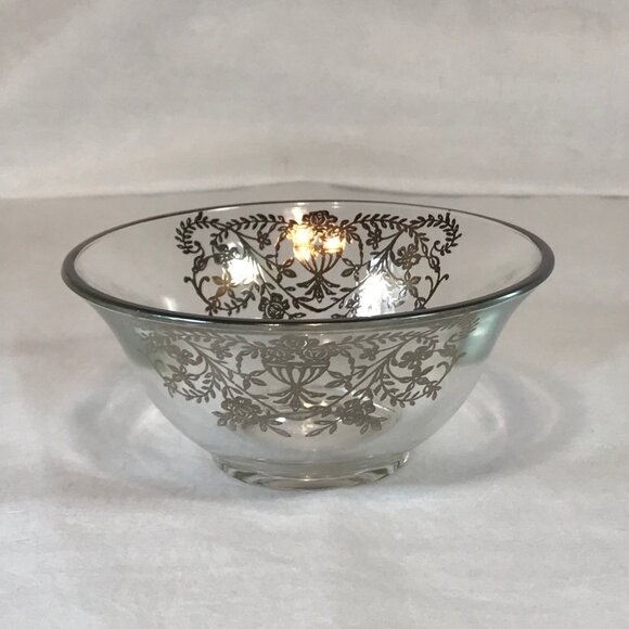 Vintage Silver Overlay Dish Glass Bowl - Picture 3 of 7